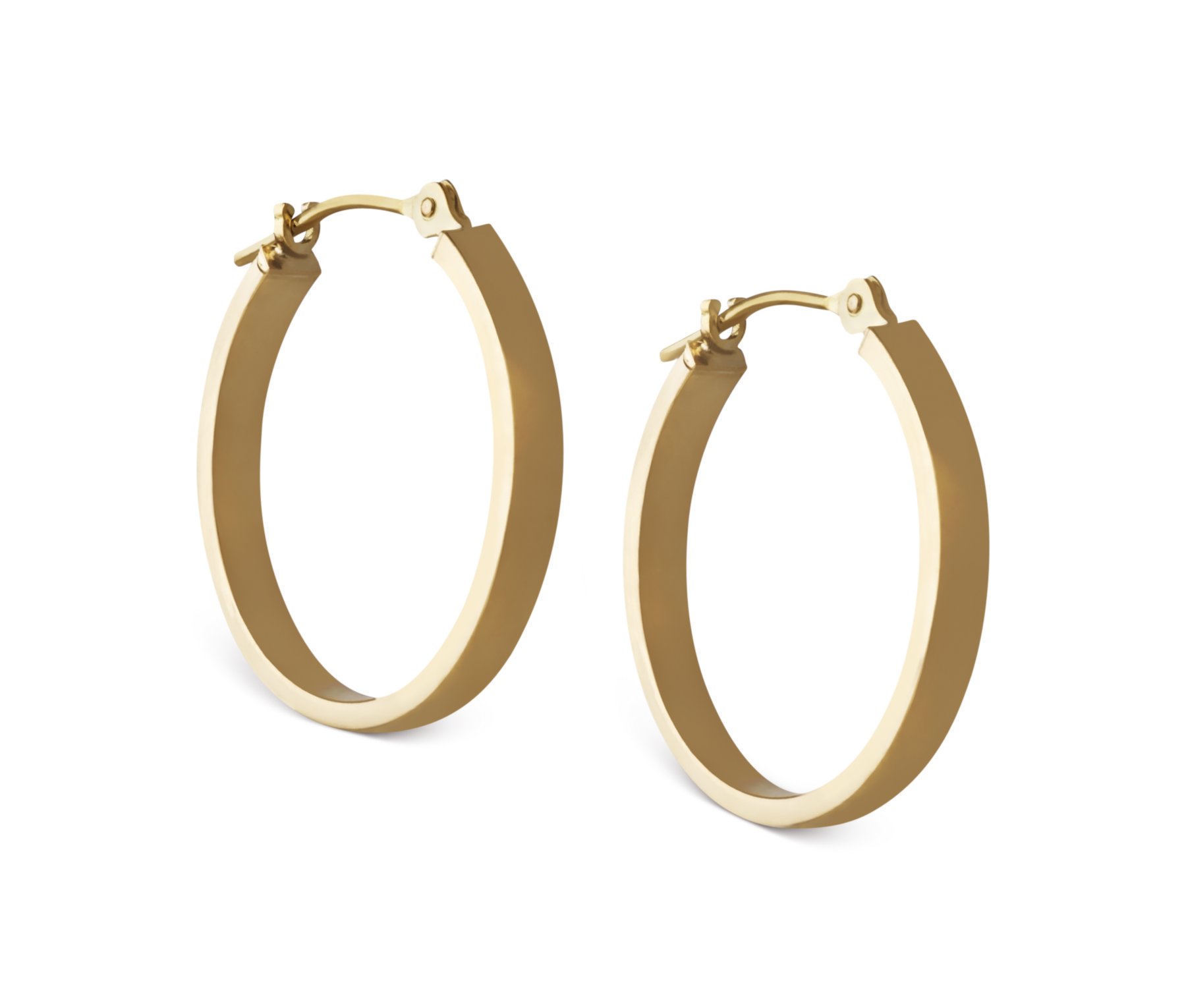 18K Gold Earrings, Polished Square Edge Hoop Earrings